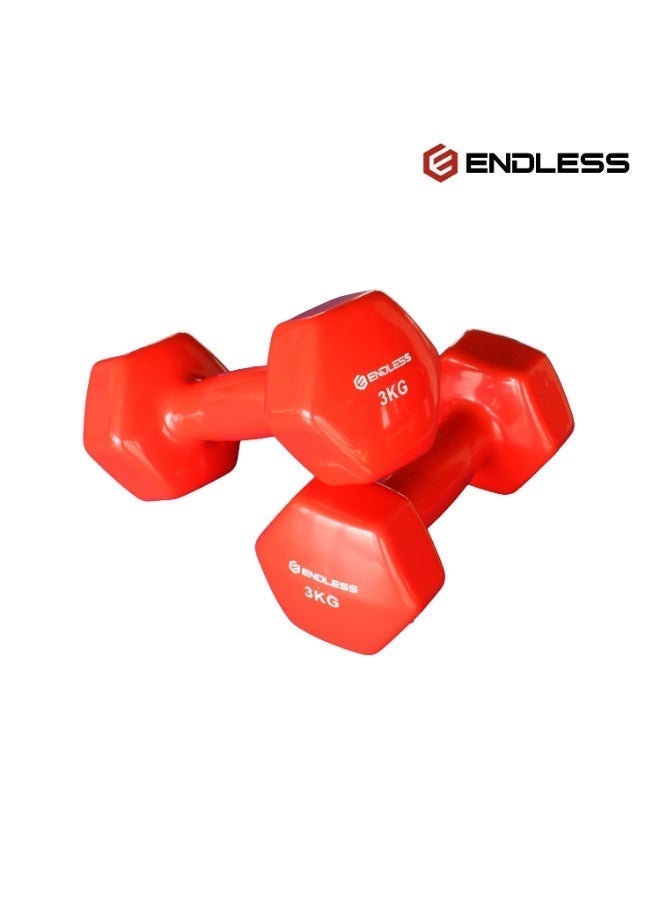 ENDLESS  Vinyl Coated Fixed Dumbbell for Gym Exercises | Pair of 3 Kg ( 2 * 6.6 LB ) | Material : Iron with Vinyl Coat | Weights for Women and Men - Image 2